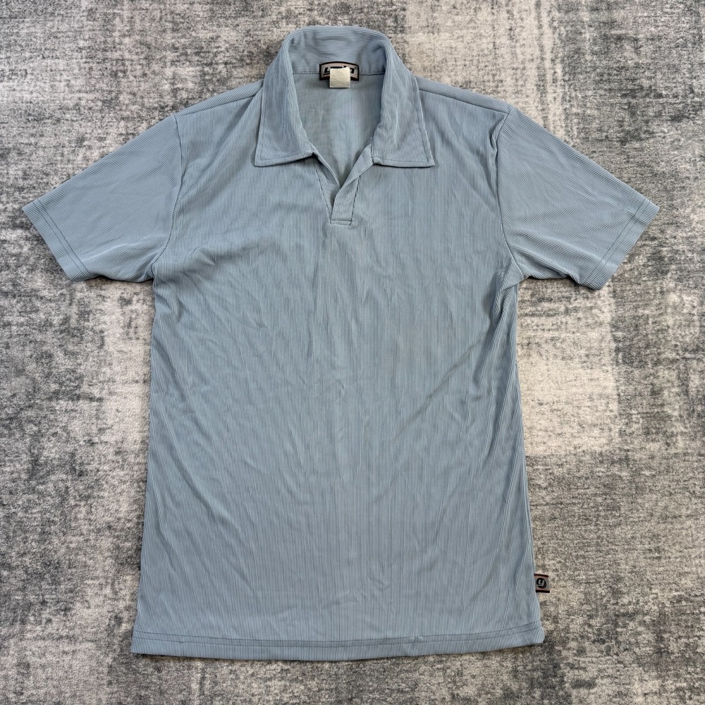 Vintage YMLA Polo Shirt Men Large Blue Ribbed Knit Johnny Collar Retro Disco USA